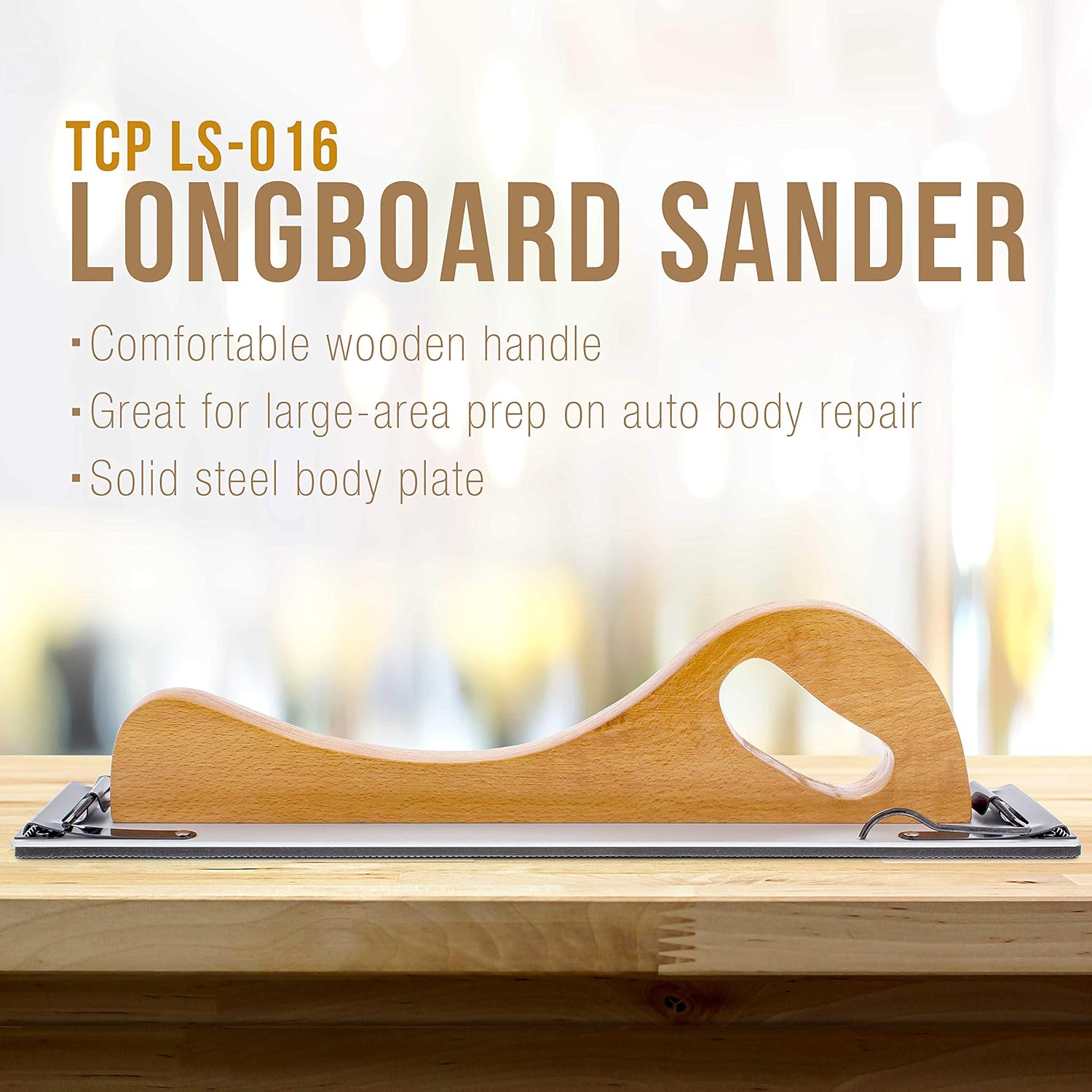 TCP Global Wooden Handle Longboard Sander for PSA Sandpaper 16-1/2" x 2-3/4" or Continuous Rolls PSA Sticky Paper - Image 2