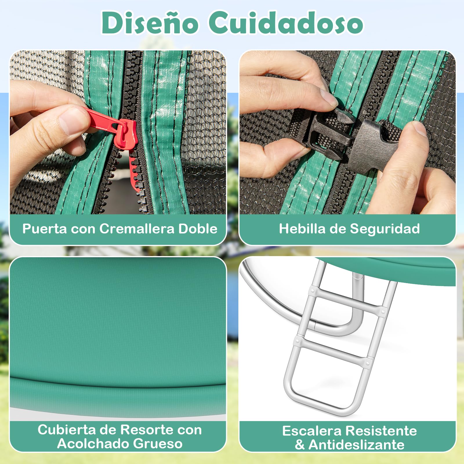 COSTWAY Cama Elastica Infantil Ø 244 cm/305 cm/366 cm, Trampolín para Exteriores de Jardín con Red de Seguridad para Niños 3+ años y Adultos, Trampolín de Interior