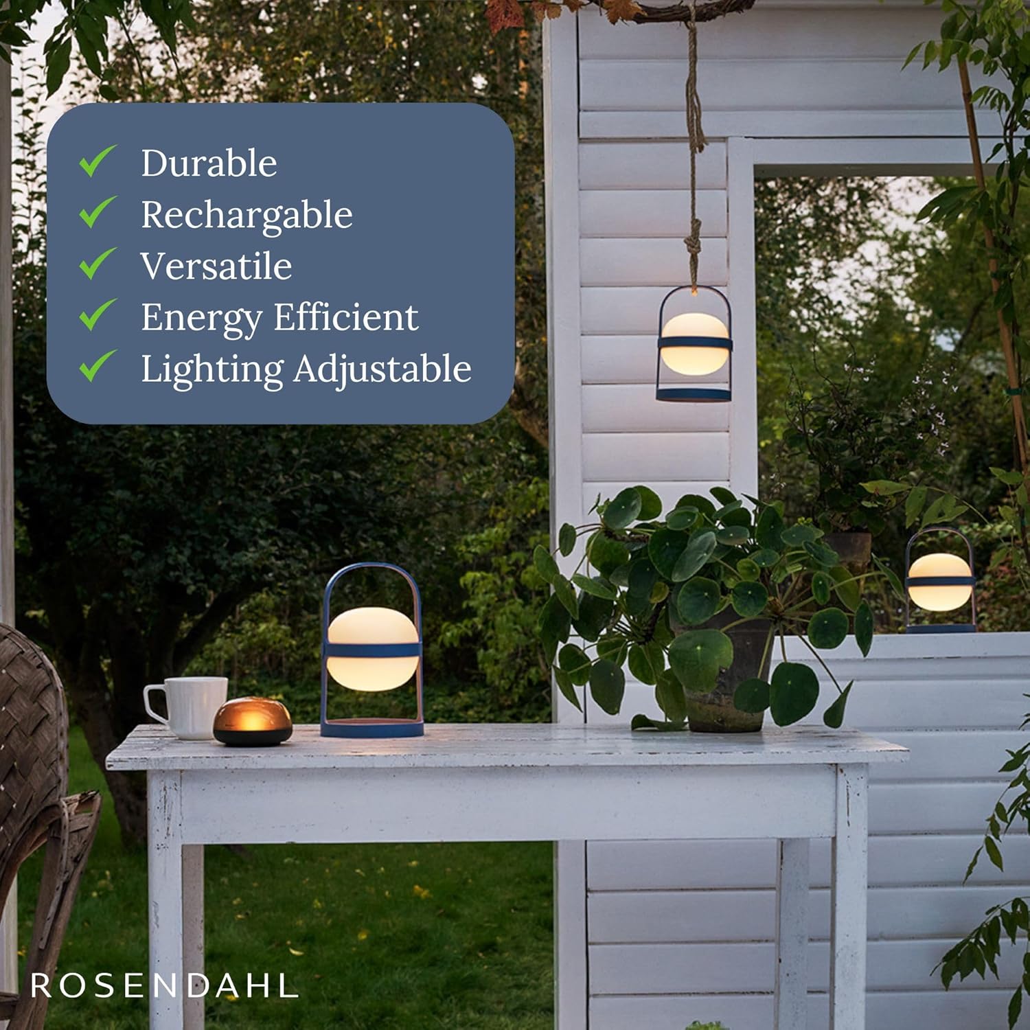 Rosendahl Soft Spot Solar Circular Lantern - 7.3 in., Elegant & Durable Solar-Powered Lantern with Rechargeable USB, Ideal for Indoor and Outdoor Use, Cozy Home Lighting and Decor (Sky Blue)