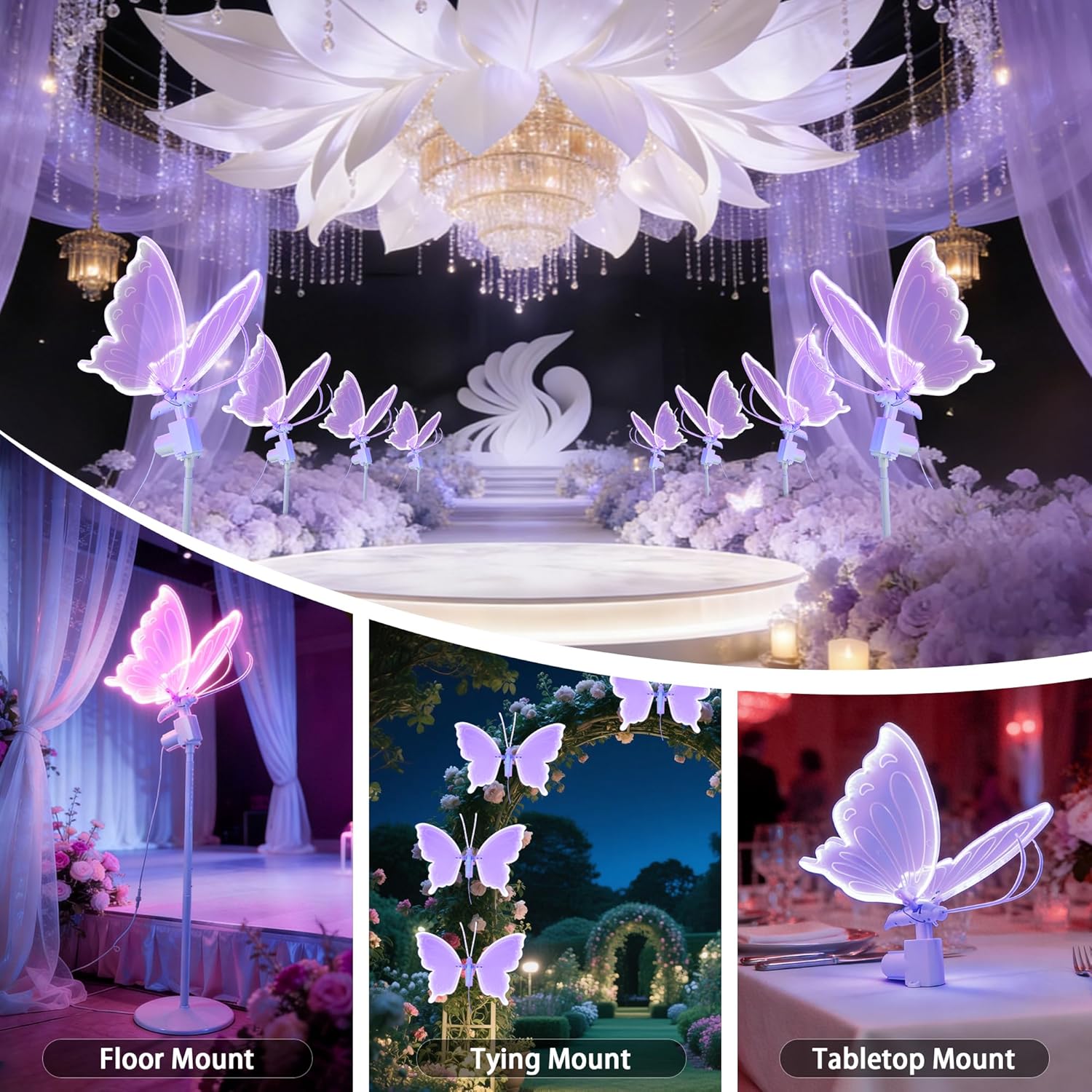 Wedding LED Electric Butterfly Light : 23" Moving Butterfly Floor Lamp Creative Decor & Adjustable Height - Decor for Birthday Party Christmas Banquet Baby Bridal Shower (Purple)