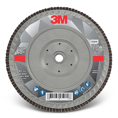 Miniatura 228 de 3M Disco de solapa 769F, tipo 27, 80+, 4-1/2 in x 7/8 in, abrasivo de alto rendimiento, disco de pulido y acabado de grano de precisión de cerámica