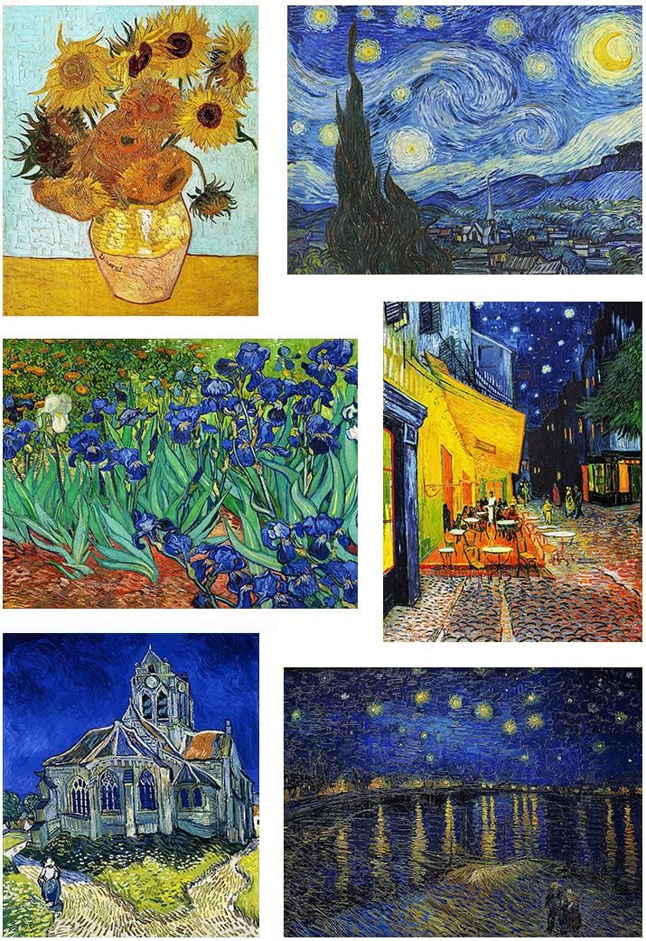 VeGuude Diamond Painting Kits for Adults, 6 Pack Van Gogh Starry Night Diamond Art Kits, 5D Full Drill DIY Crafts for Adults Home Wall Decor Sunflower Irises Café Terrace at Night [12x16in]