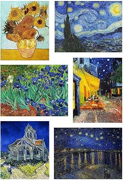 VeGuude Diamond Painting Kits for Adults, 6 Pack Van Gogh Starry Night Diamond Art Kits, 5D Full Drill DIY Crafts for Adults Home Wall Decor Sunflower Irises Cafe Terrace at Night [12x16in]