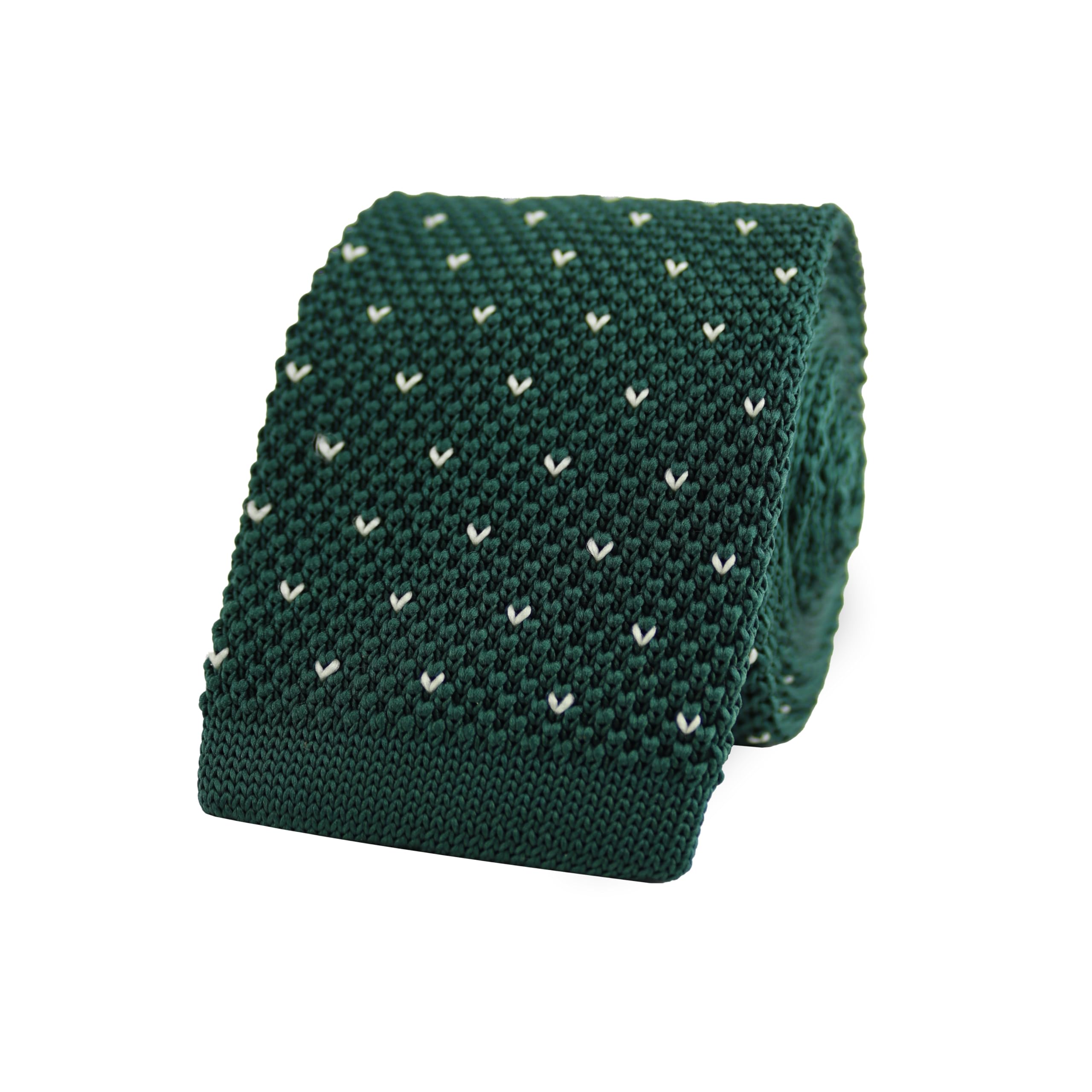 The Gents Lab Men's Dark Green Square End Knitted Neck Tie With Dots | Made From 100% Soft Polyester | Over 10+ Colours (Dark Green)