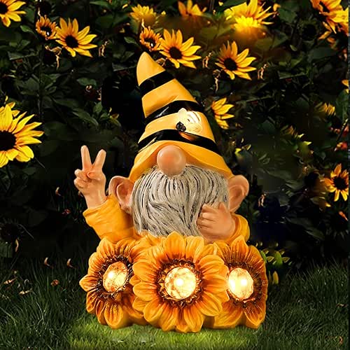 Garden Sculptures & Statues Resin Summer Bee Gnome with Sunflower,