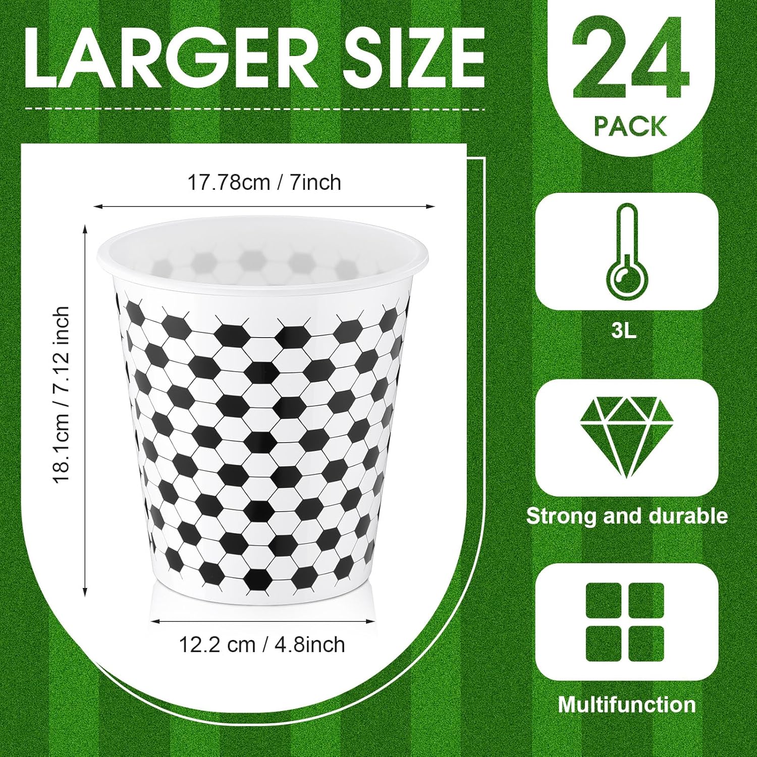 Layhit 24 Packs Soccer Plastic Ice Buckets Drink Cooler Bulk for Parties 3 L/101 oz Soccer Wine Bucket Treat Ice Holder Disposable Wine Cooler for Beverage Beer Popcorn Snack Candy Sport Party Favors