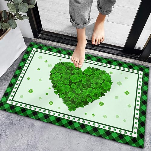 Miniatura 1 de Tapete de baño absorbente para interiores, tapete antideslizante para puerta delantera, diseño de trébol de corazón de amor, para el día de San