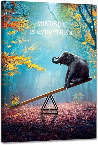 Miniatura 4 de Lienzo decorativo para pared con diseño de elefante, mentalidad lo es todo, motivación, oficina, animales, póster enmarcado para sala de estar,
