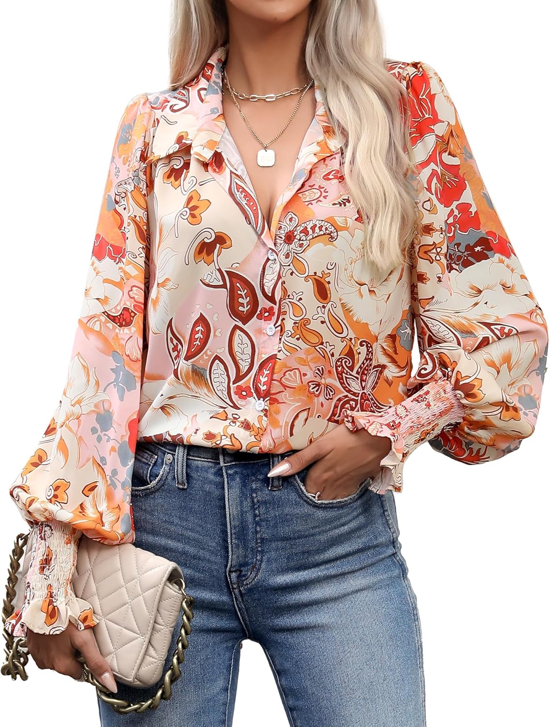 Meetrendi 2024 Women's Printed Button Down Shirts Blouse Dressy Casual
