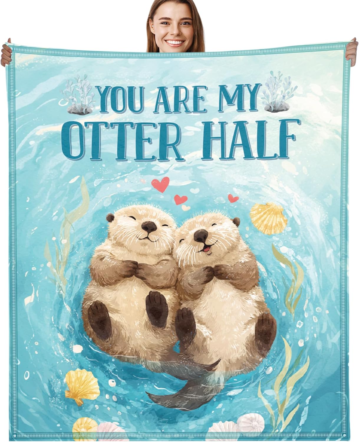 Otter Throw Blanket, Cute Otter Couple Love Design Soft Cozy Flannel Blanket, Valentines Day Anniversary Romantic Gift for Boyfriend Girlfriend Husband Wife (50" x 60")