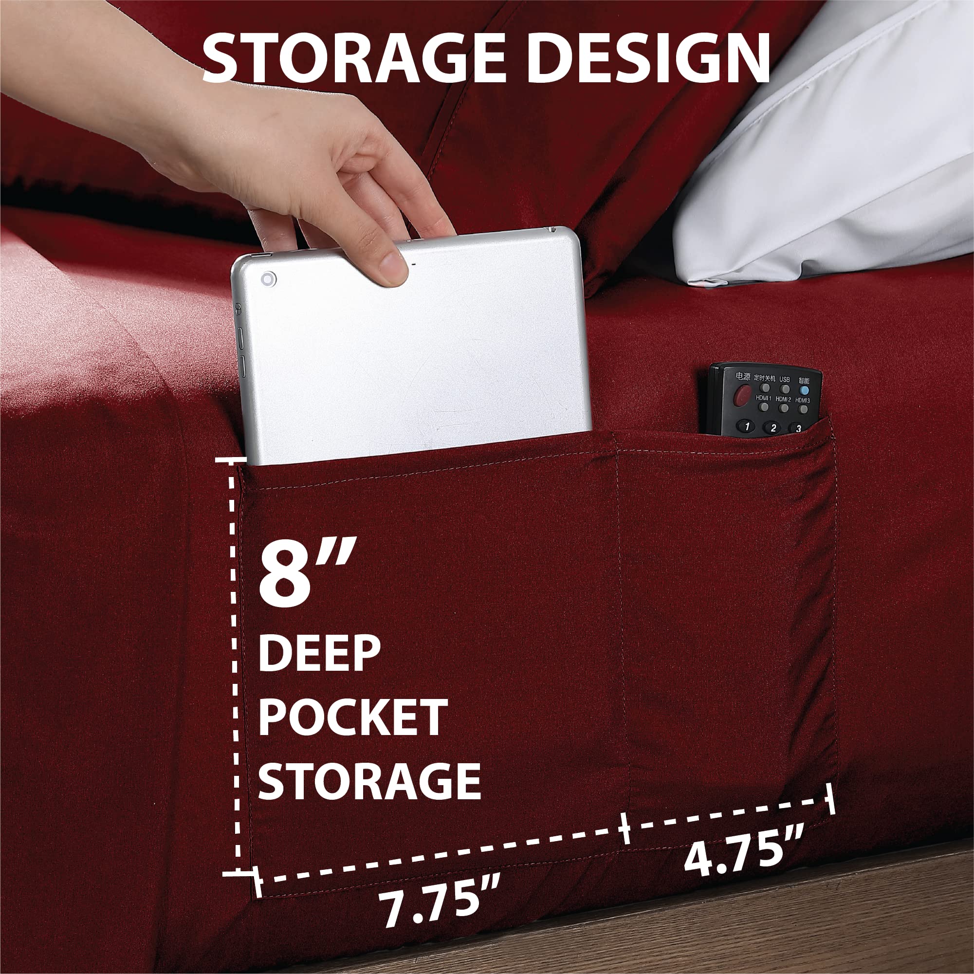 Swift Home Smart Sheets, Ultra Soft Brushed Microfiber 3-Piece Sheet Set, Fitted Bed Sheet with Side Storage Pockets - Image 3