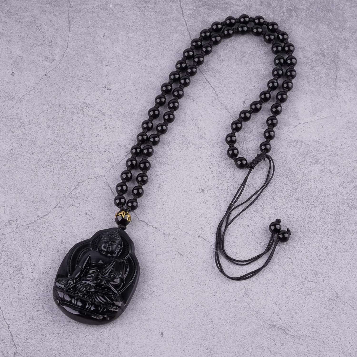 Black Obsidian Necklace Natural Crystal Amulet Protection Pendant with Adjustable Rope Lucky Talisman Necklaces Jewelry Gift for Men Women - Image 4