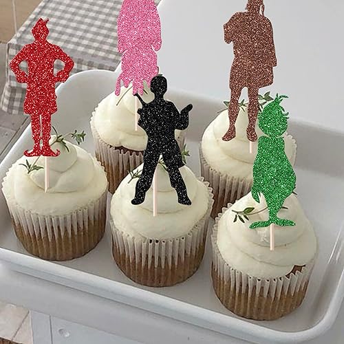 Vista 160 de Rsstarxi Paquete de 30 adornos navideños para cupcakes de hombre de jengibre con purpurina para baby shower, decoración para temática de Feliz