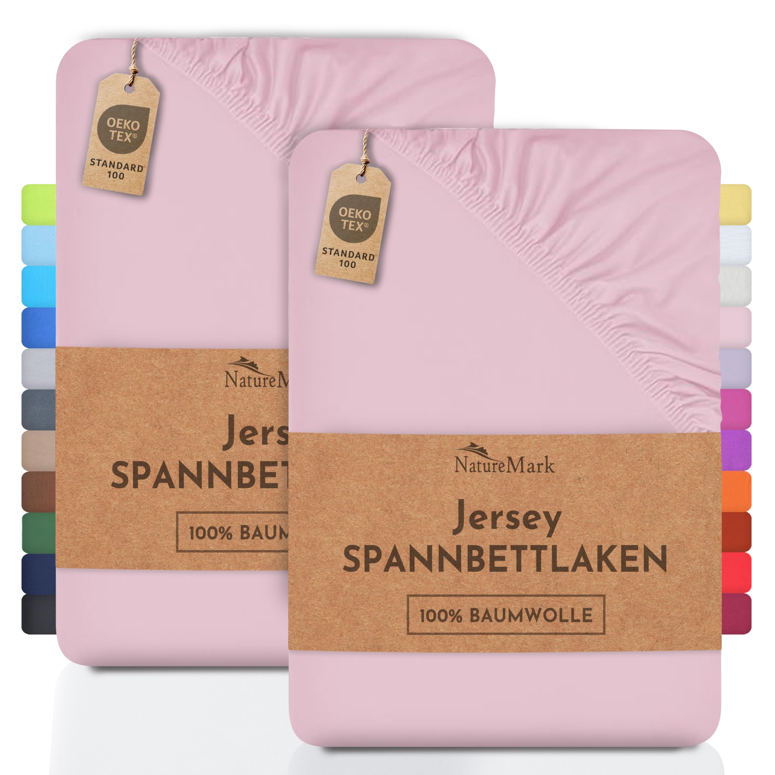 NatureMark 2er Pack Jersey Spannbettlaken, 100% Baumwolle - MARKENQUALITY ÖKOTEX Standard 100 | Rosenfarbe - 140 x 200 c