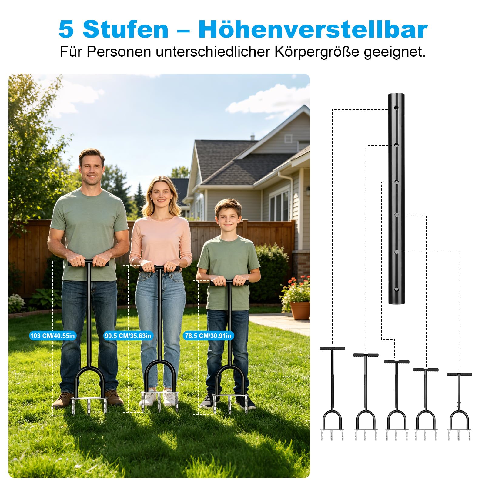 Aerifizierer für Rasen | 3 Zinken Hohlzinken, Manueller Rasenbelüfter - Gartengerät zum Rasen Belüften und Auflockern, Verstopfungsfrei für Brechen Sie die Bodenknoten & Rasenpflege