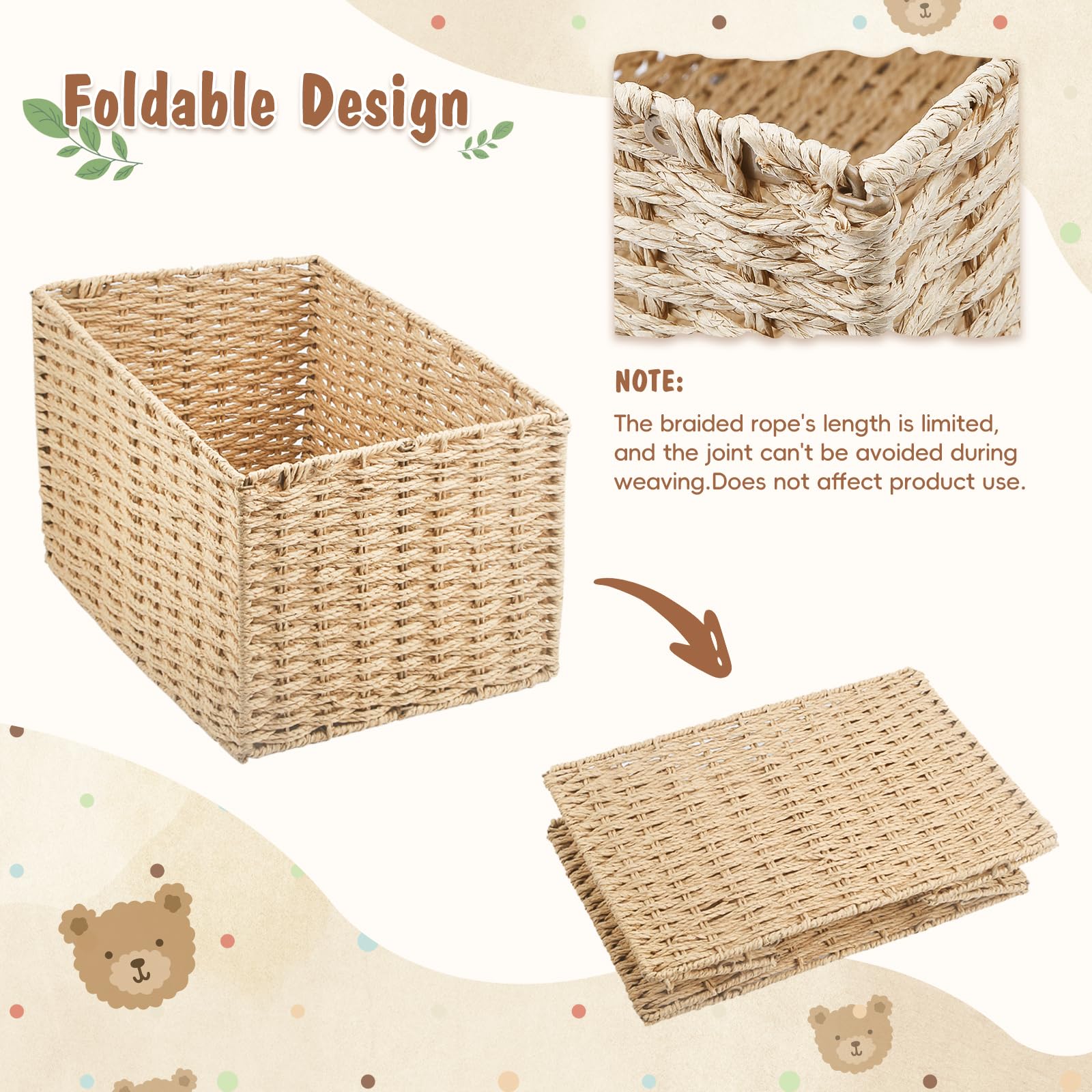 Wisreach Armario de madera para baby shower, cesta de almacenamiento plegable tejida a mano para regalos de baby shower, cesta de regalo de bienvenida para recién nacidos, niños y niñas, regalos de
