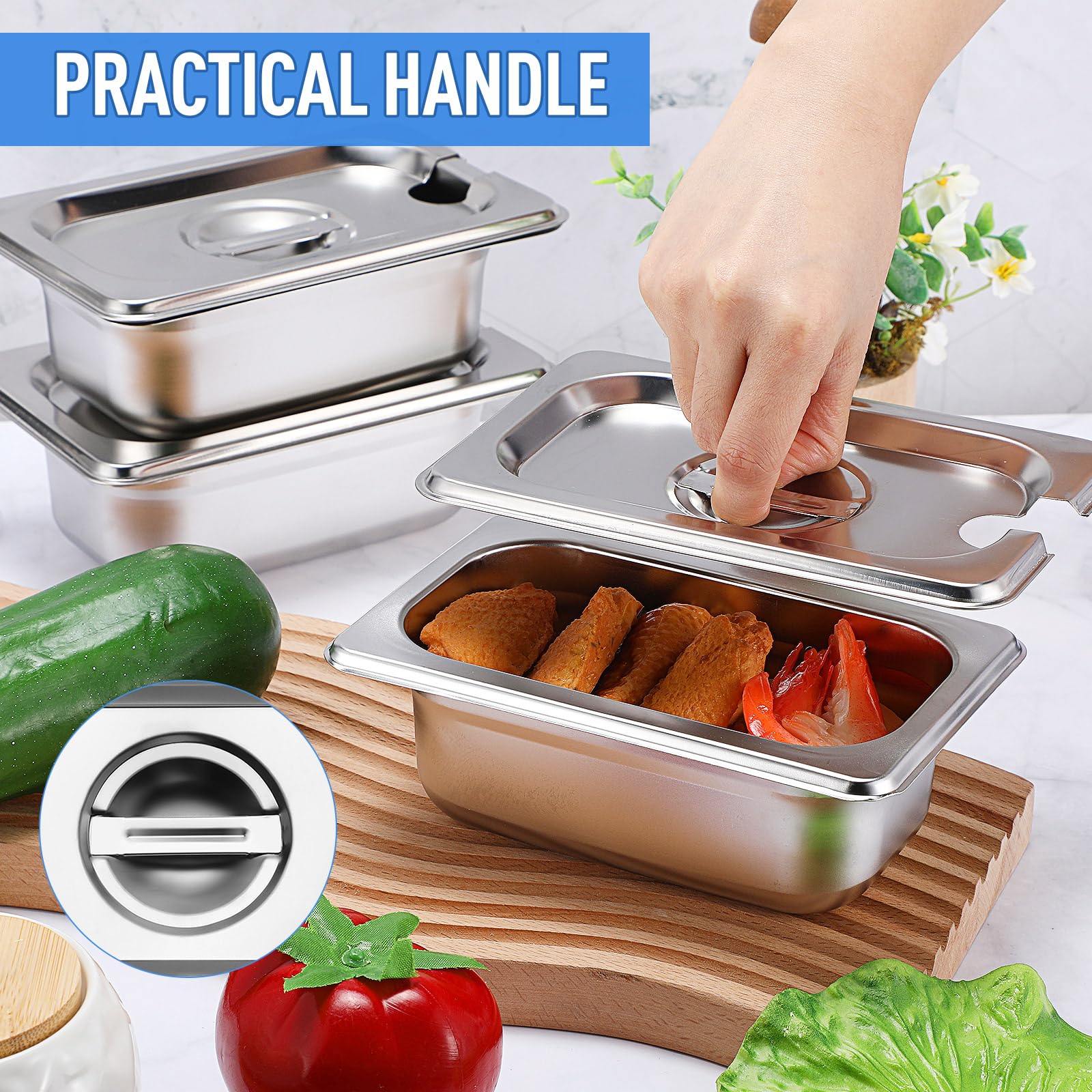 Maxcheck 12 Pieces Stainless Steel Pans With Lid 1/9 Size