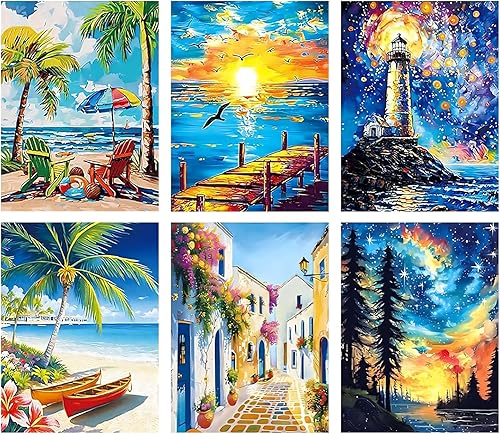 EIBEILI Paquete de 6 kits de arte de diamantes para adultos, kits de pintura de diamantes 5D para principiantes, arte de gemas de bricolaje con