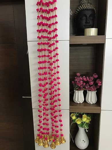 Magpie Collections Handmade Dark Pink Strings Pom Pom for Door,Wall Hanging Bandhanwar Toran, Garland for Decoration Diwal...