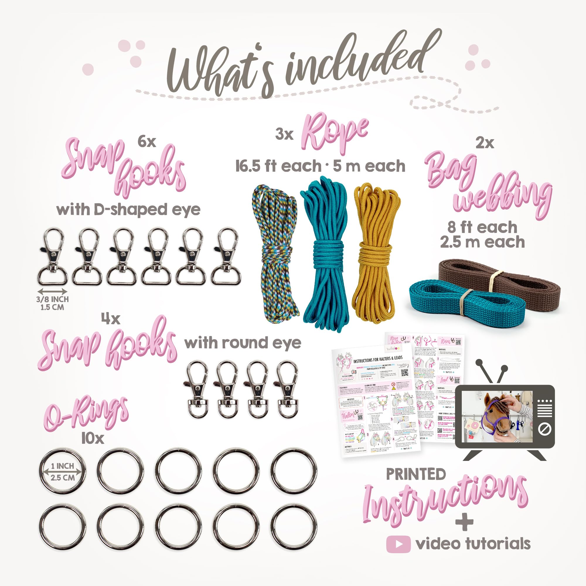 kullaloo Kit di cavezza per cavallo fai da te ✦ Realizza collari a testa di cavallo, cavezza e redini in corda ✦ Include istruzioni ✦ foglia di tè/senape