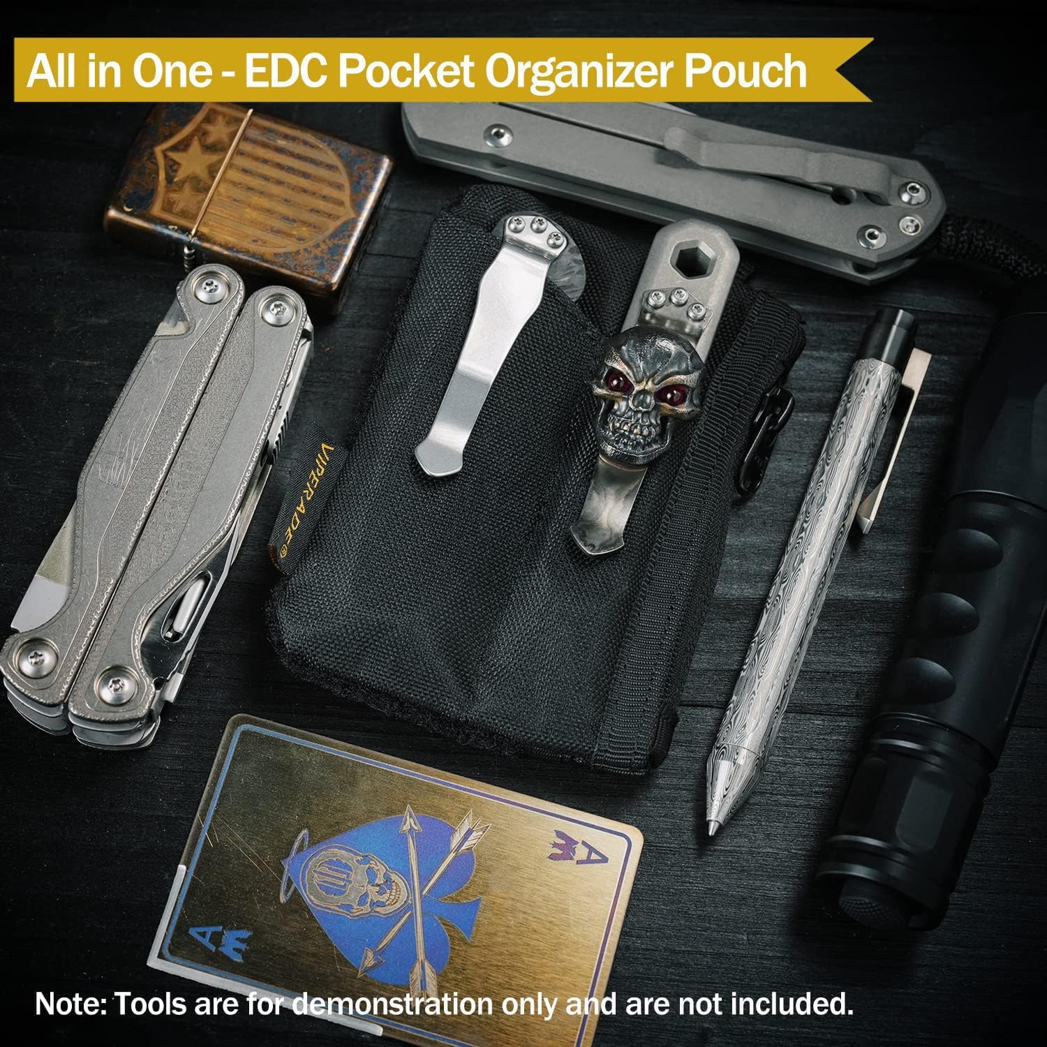 VIPERADE VE17 Mały woreczek EDC, organizer kieszonkowy EDC z obszarem naszywki DIY, mini woreczek EDC z kieszenią na zamek błyskawiczny, mała kieszeń na karty, 2 przegródki na EDC (czarna)