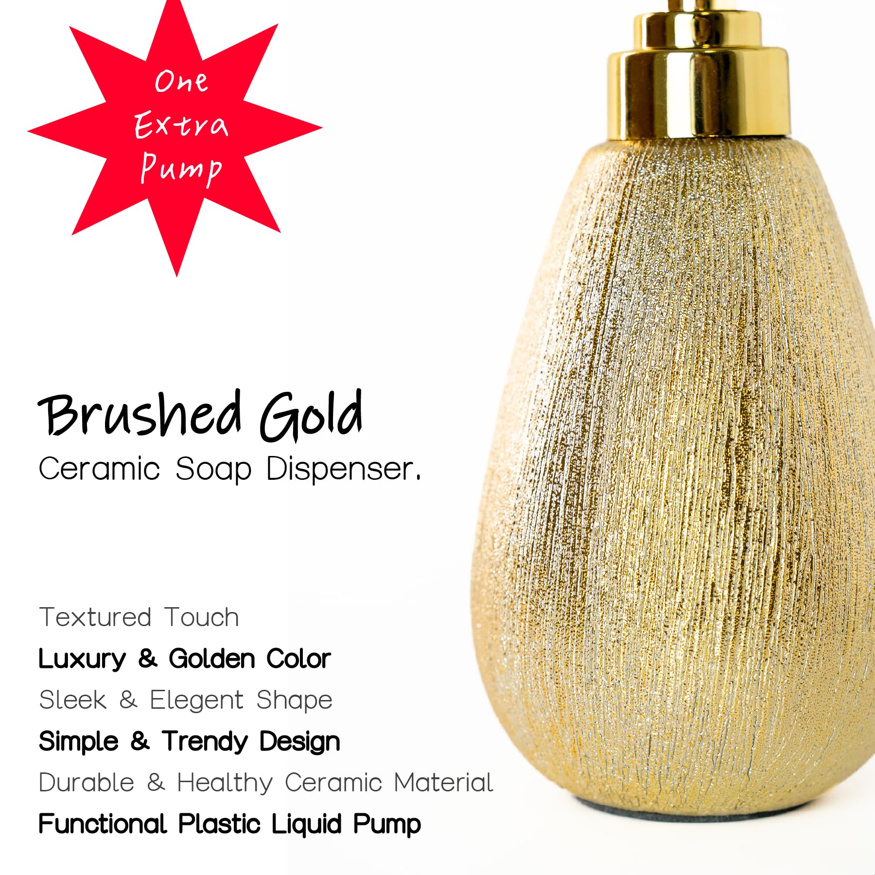 Amazon.com: ABBI NIMO Brushed Gold Ceramic Soap Dispenser, 11 oz