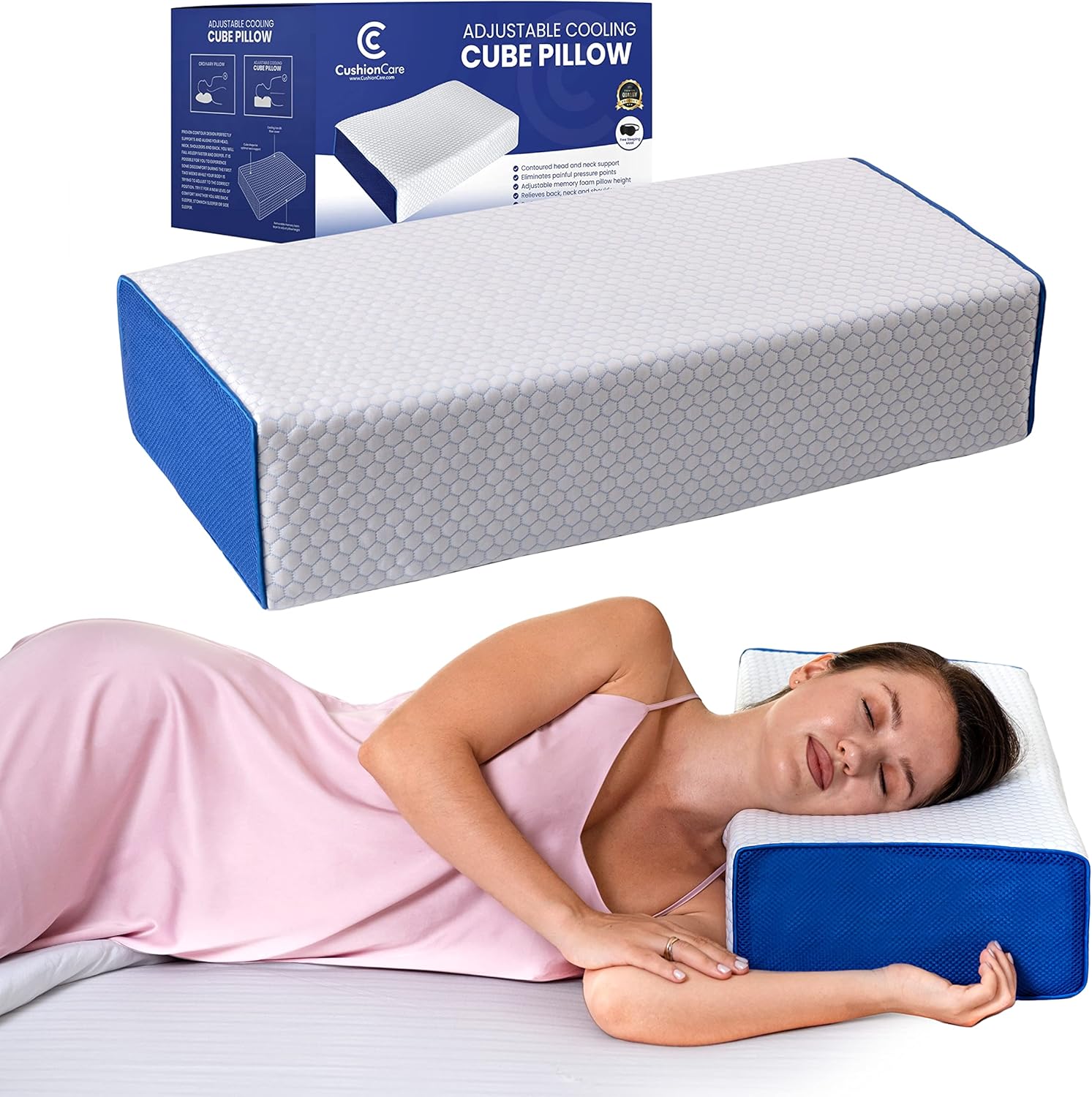Cube Pillow with Adjustable Memory Foam for Side Sleepers