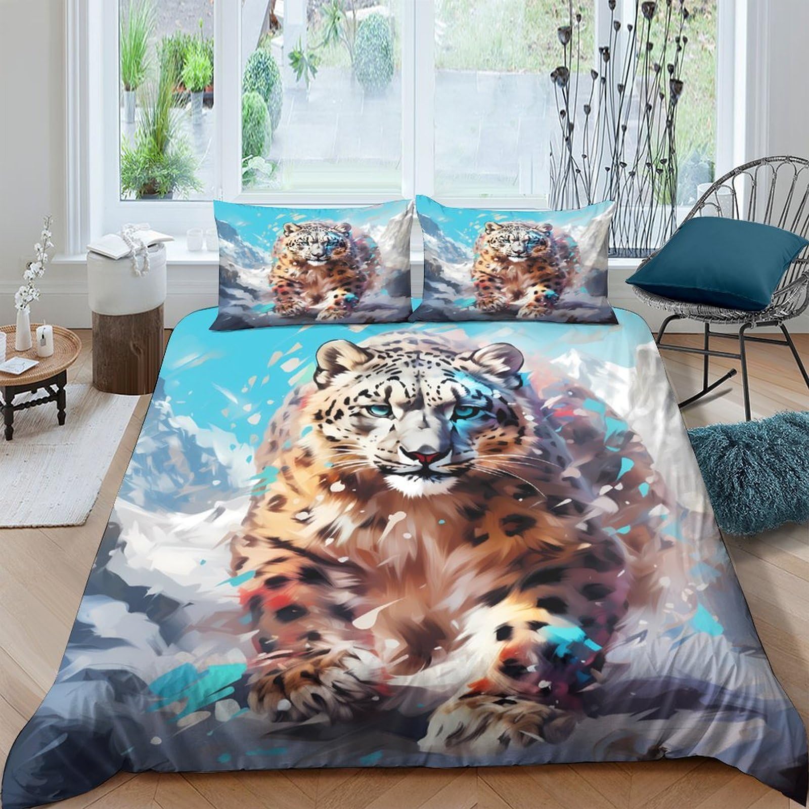 Ctjqhvkz Style-2 3D Printed Snow Leopard Fitted Sheet Microfiber Soft Art Mountain Mattress Cover For Bedroom Guest Room Decor Single（135X200cm）
