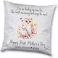 Vista 11 de Funda de almohada personalizada para el primer día de la madre, diseño floral de búho, funda de almohada personalizada para el día de la madre