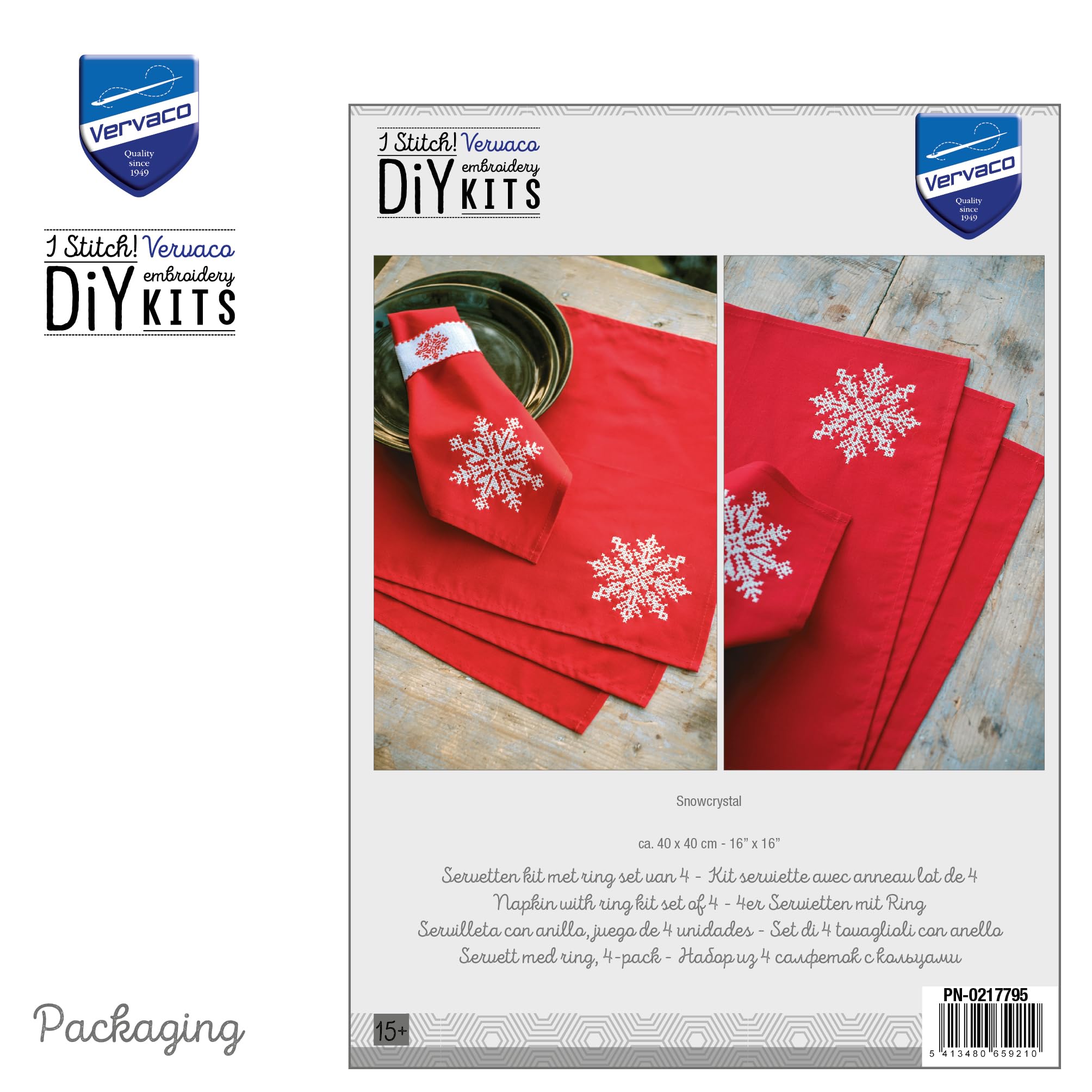VERVACO Zestaw do Haftu Krzyżykowy Serwetek z Nadrukiem ŚNIEŻNY KRYSZTAŁ (2 szt.) Zestaw Kreatywny dla Dorosłych ca. 40 x 40 cm DIY Dekoracja Świąteczna ze Zmywalnym Wzorem Cross Stitch Kit