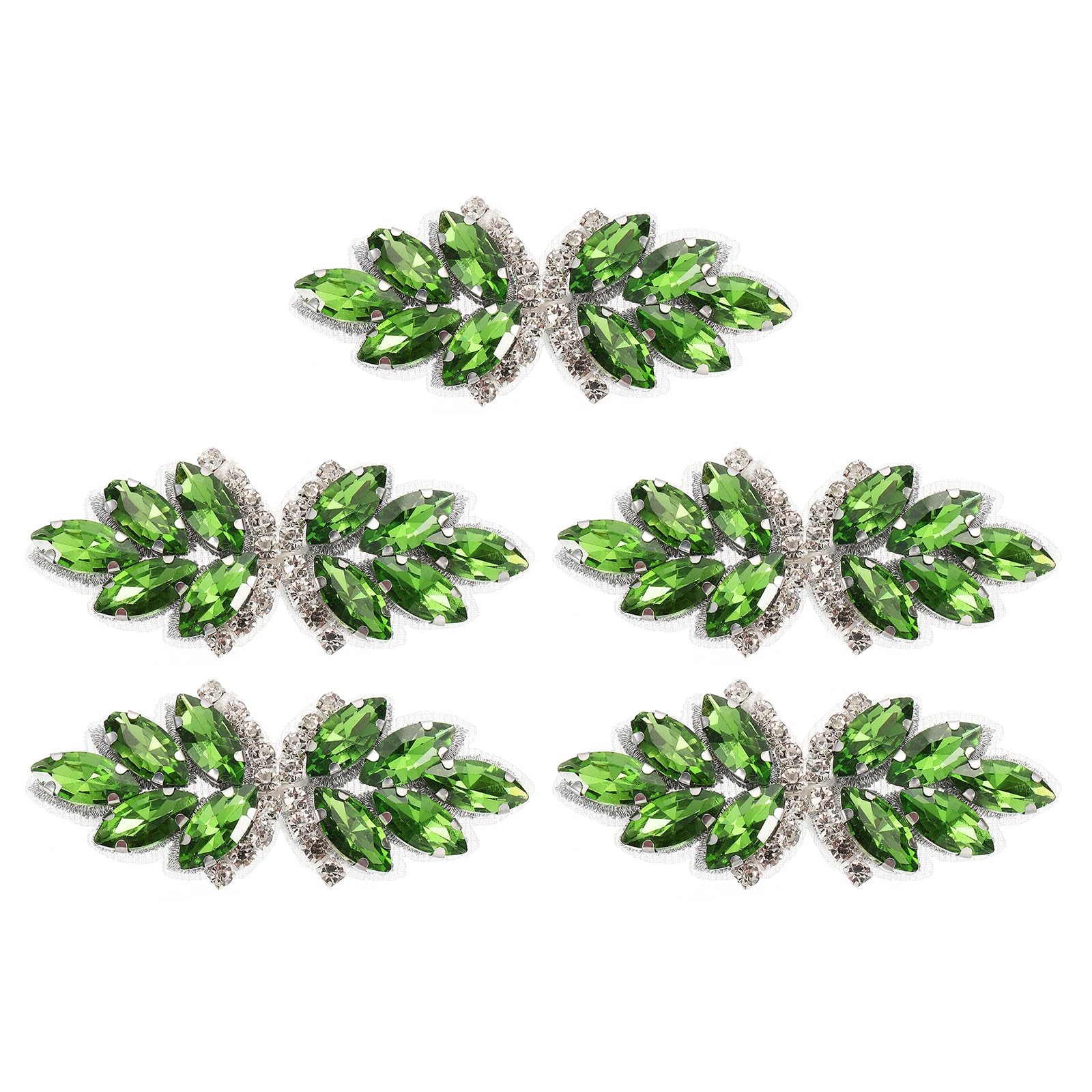 sourcing map 5Pcs Rhinestone Crystal Applique, Handmade Beaded Patches Sew on Patch Crystal Sewing Applique for Bridal Sash Wedding Dress Shoes Bags, Grass Green/Silver White — image 1