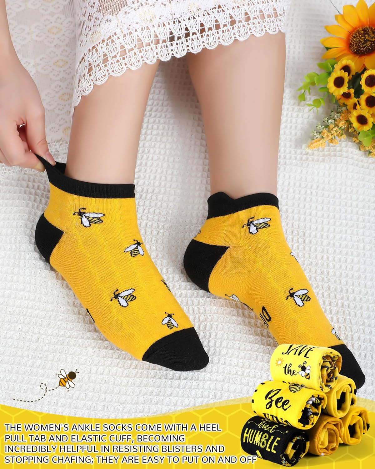 6 Pairs Bee Ankle Socks Bee Day Gifts for Women Novelty Tab Socks for Honeybee Lover Mother Day Birthday Party - Image 6