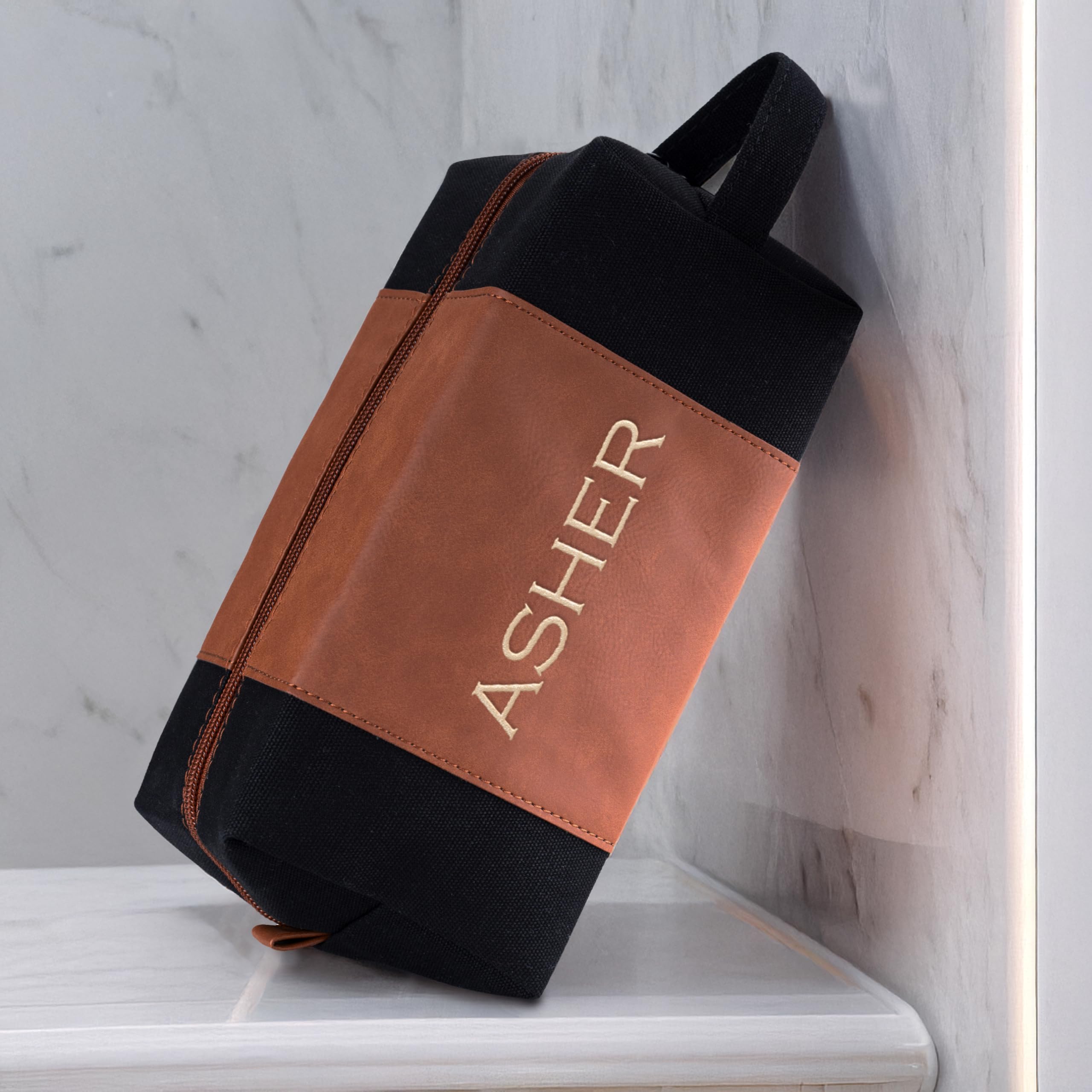 Personalized Gifts for Men - Embroidered Custom Toiletry Bags for Men, 4 Canvas & Leatherette Colors & 10 Thread Colors - Groomsmen Gifts