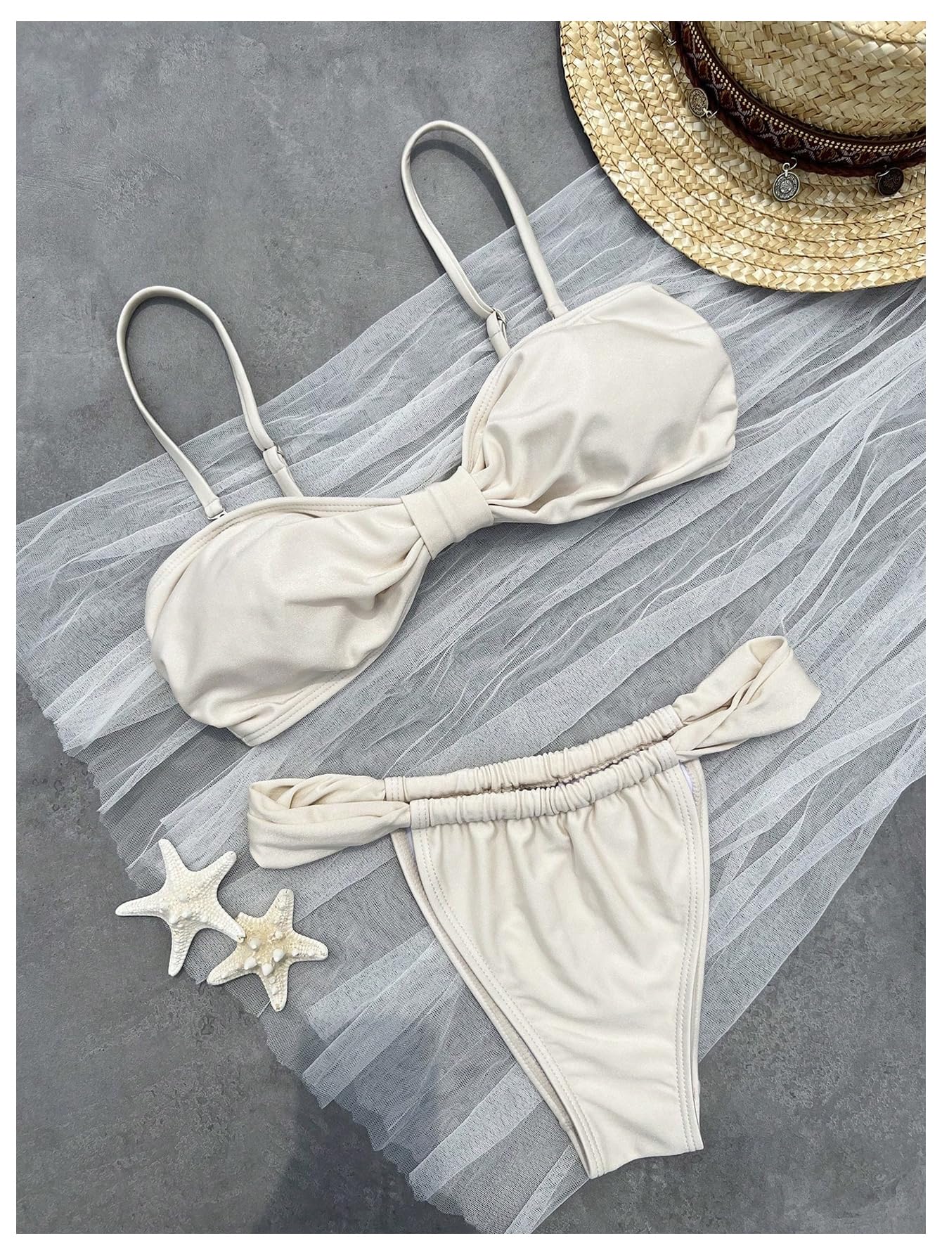 Damskie Dwuczęściowe Bezczelne Zestawy Bikini Bez Ramiączek Głęboko Wycięte Stringi Stringi Stroje Kąpielowe Stroje Kąpielowe Apricot Small
