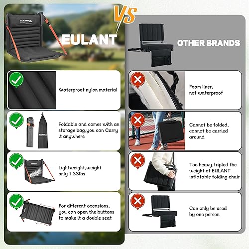 Miniatura 5 de EULANT Asientos plegables inflables ligeros para silla de camping con soporte trasero y correas ajustables, sillas plegables para camping,