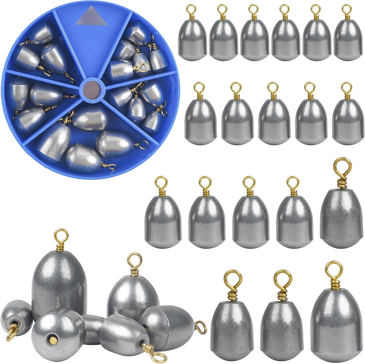 Fishing Weights Sinkers Kit,19/52pcs Bass Casting Sinkers Weights Bell Sinkers Assorted Iron Fishing Weights Drop Catfish Sinkers Weights for Saltwater Freshwater Fishing