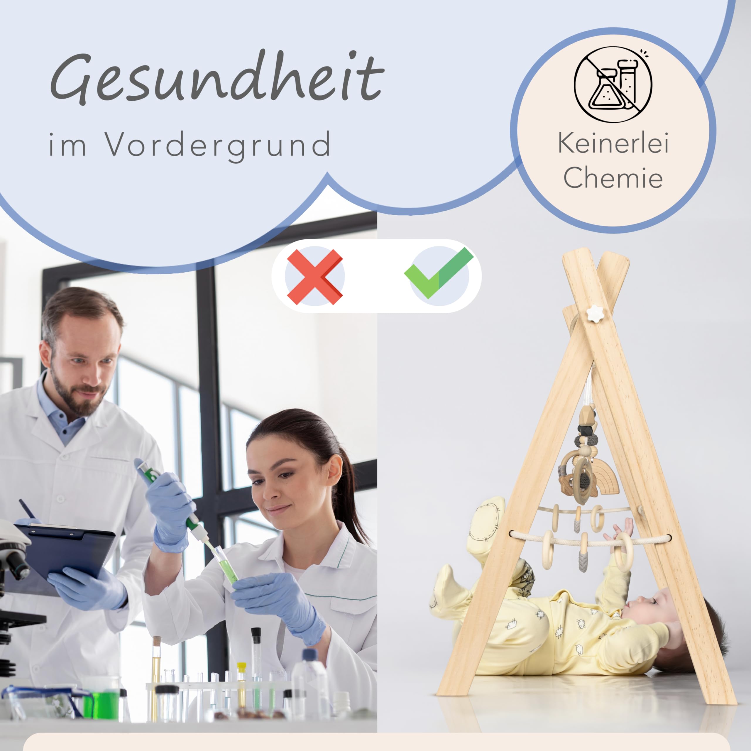 Spielbogen Baby aus Holz - Schadstofffreis Spieltrapez Baby Spielzeug ab 0 Monaten für Wohnung und Kinderzimmer mit Activity Holz-Spielzeug