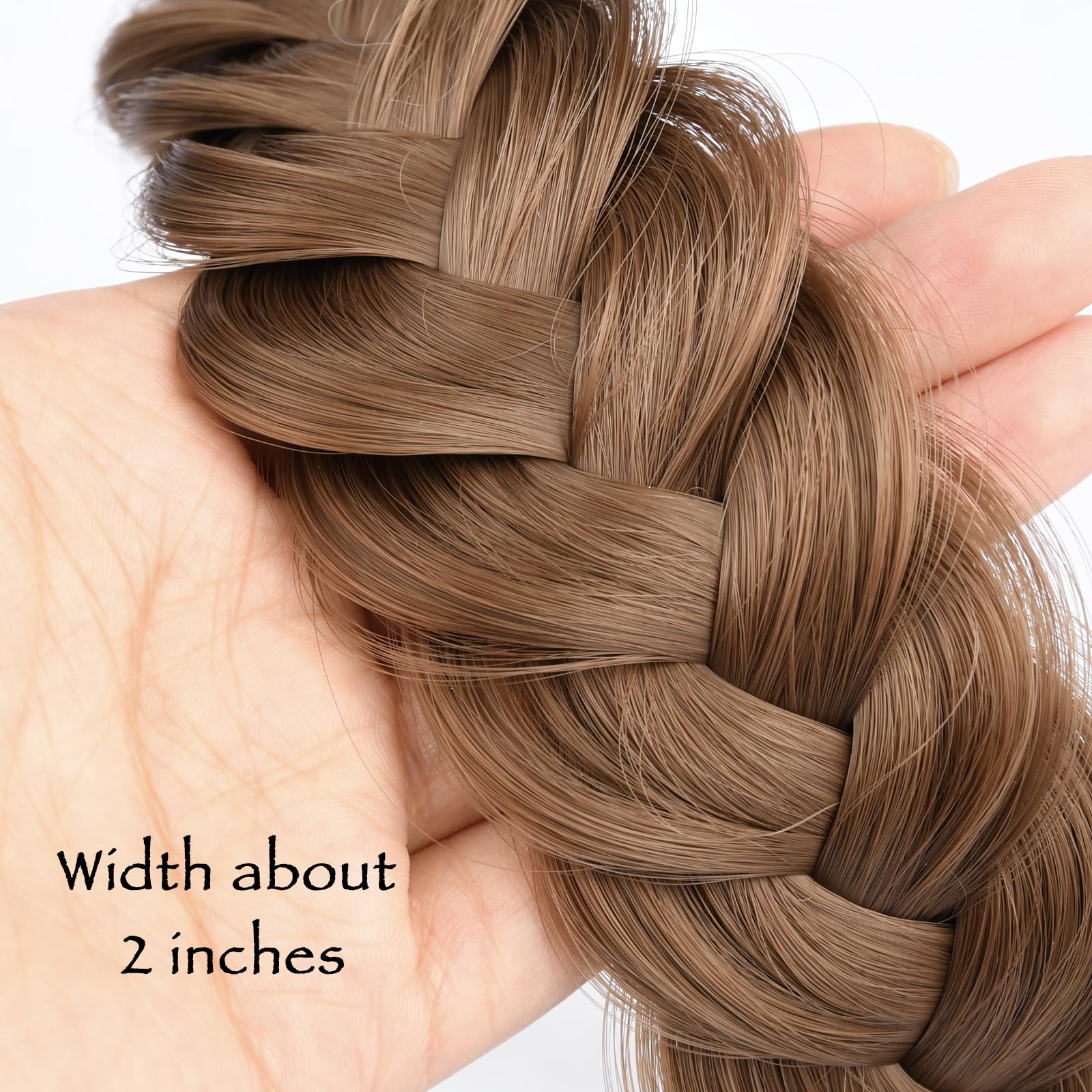 GLEDOLA Wide Messy Braided Headband with Teeth Synthetic Hair Plaited Headband High Elasticity Braids Chunky Fishtail Braided Hair Band Hairpiece for Girls Women (Medium Brown) - Image 3