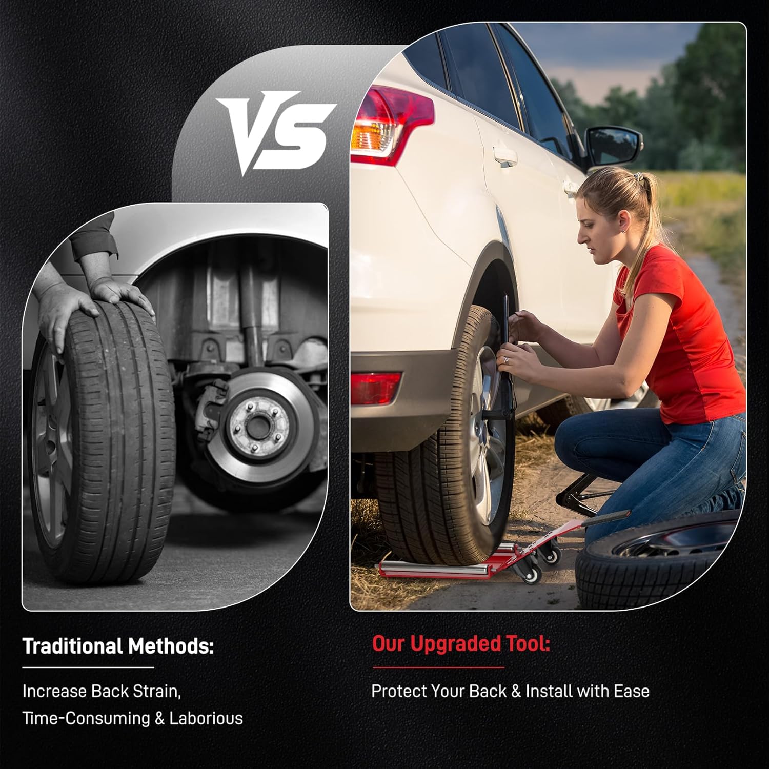 Upgraded Portable Tire Lifting Tool with Roller Plate, Trac Tire Jack Tool- Effortless Tire Jack for Tire Changing and Positioning, Fits Cars, SUVs and Off-Road Trucks