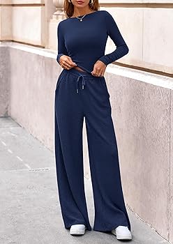 PRETTYGARDEN Matching Sets Women Clothing 2025 Fall Fashion Travel 2 Piece Lounge Sets Long Sleeve Crop Top Wide Leg Pants