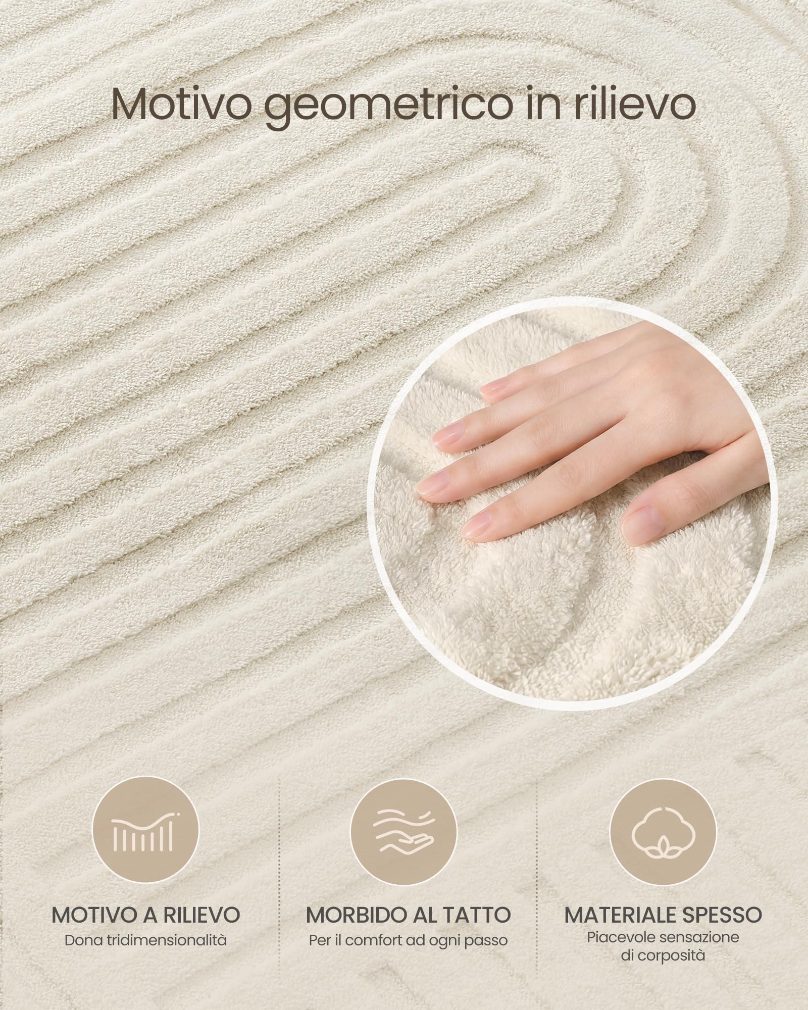 SONGMICS Tappeto, Tappeto da Salotto con Motivo Geometrico 3D, Lavabile in Lavatrice, Fondo Antiscivolo in TPR, 230 x 160 cm, per Camera da Letto e Corridoio, Crema, Collezione HILA TAR134WZ02