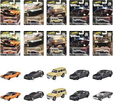 Hot Wheels HNW46-986Q Fast & Speed Premium Assortment Vehicle Toy, Mini Car, 10 Pieces, Sold in Box, Ages 3 and Up, Multi