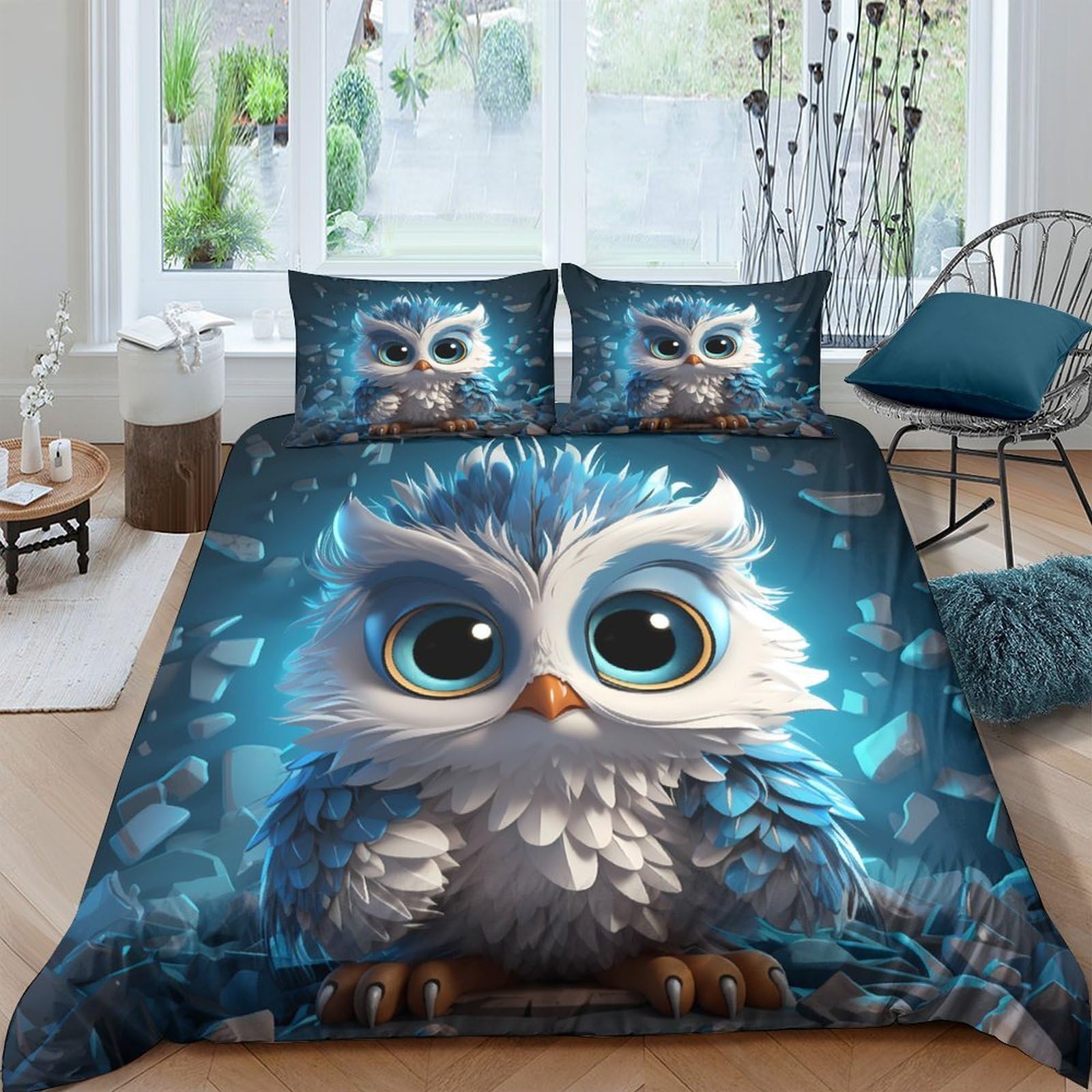Ctjqhvkz Style-9 3D Printed Blue Owl Fitted Sheet Microfiber Soft Anti-Slip Cartoon Animal Mattress Cover For Bedroom Guest Room Decor Single（135X200cm）