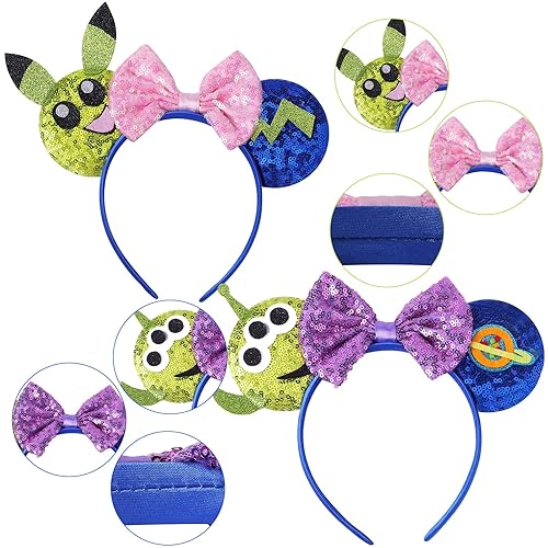 Miniatura 5 de Jaqakid Diademas de alienígena con orejas de ratón, diadema para fiestas de juguetes, diadema para fiestas temáticas, lentejuelas, lazos de belleza,