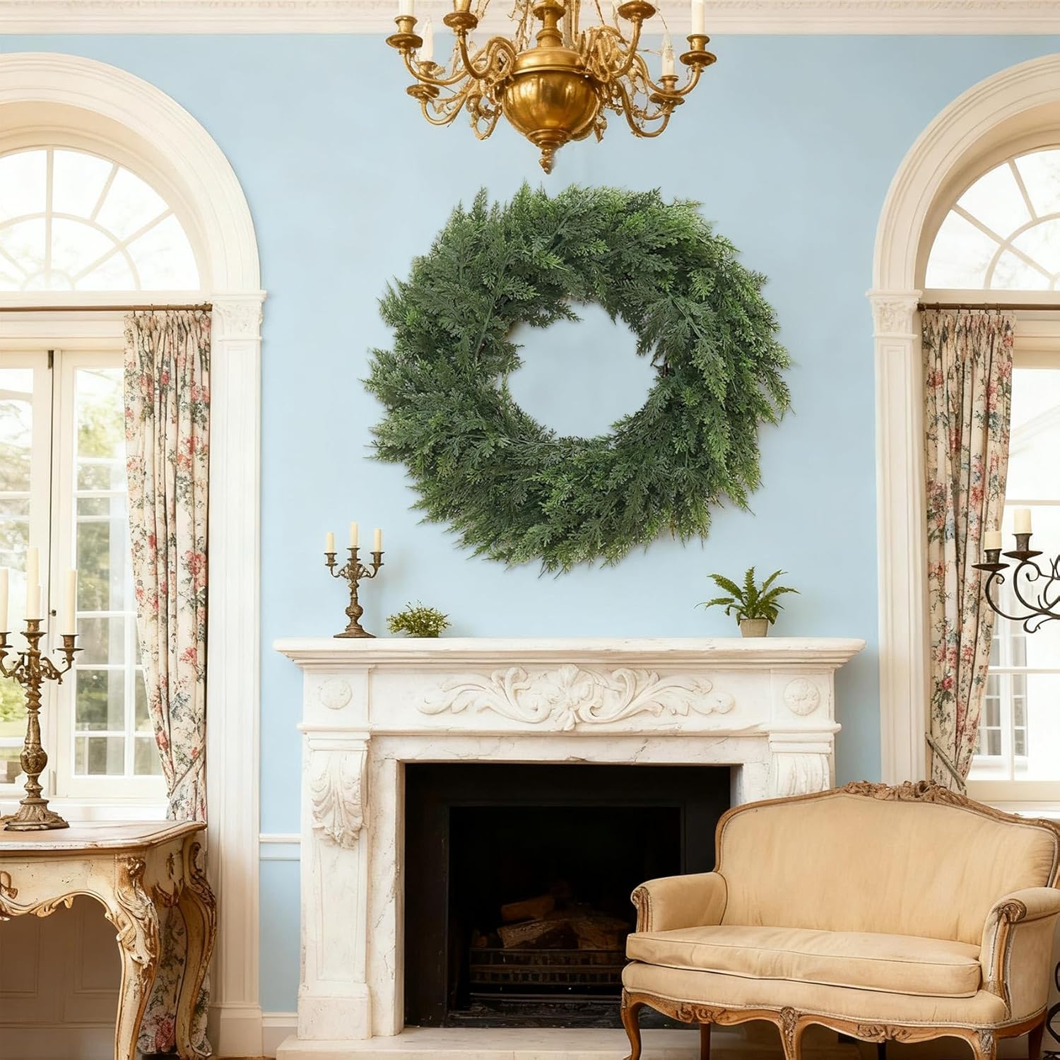 30 Inch Christmas Wreaths for Front Door Large Real Touch Cedar Wreath Artificial Green Wreath for Wall Windows Indoor Outdoor Christmas Decor
