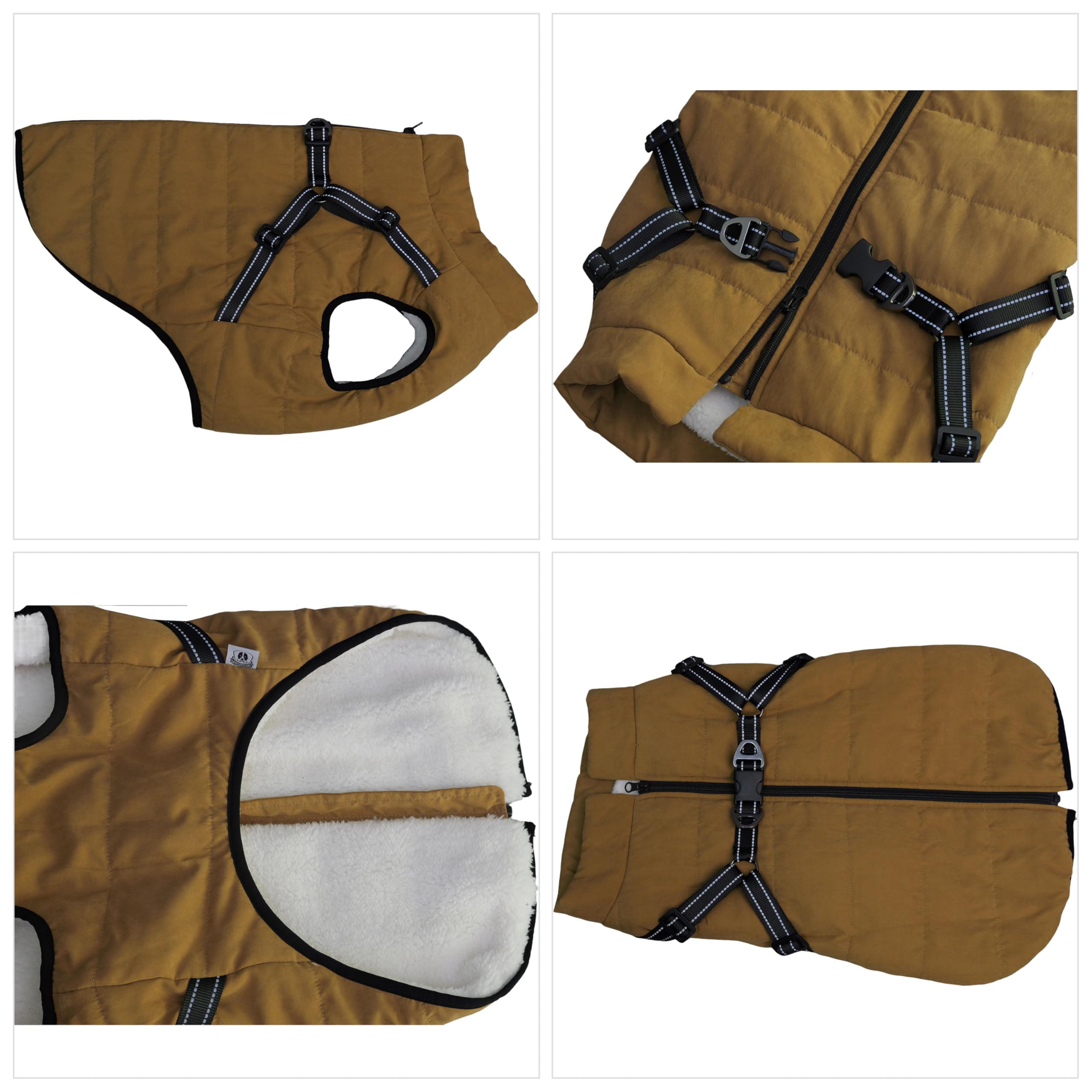 Lovelonglong Waterproof Fleece-Lined Dog Winter Ski Vest With Harness Pet Coat for Large Medium Small Dogs Coffee XL - Image 3