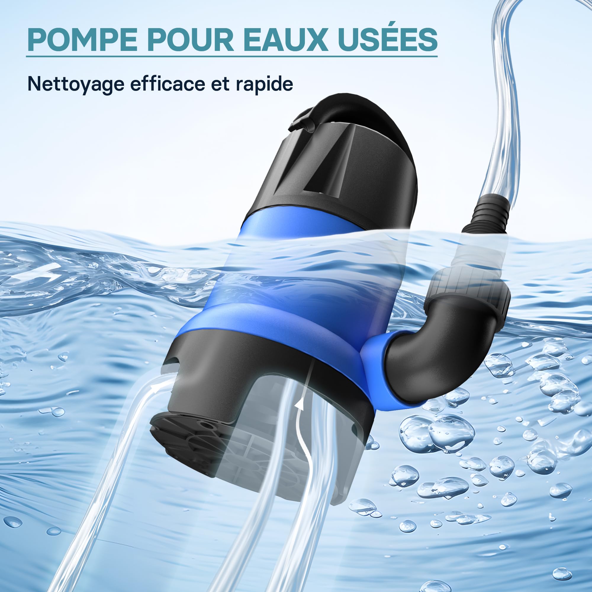 Wiltec Pompe électrique pour eaux sales – Submersible – 400 W / 7500 l/h – Refoulement max. 5 m – avec Flotteur – Particules jusqu’à Ø 35 mm – Arrosage Irrigation Jardinage Évacuation Drainage
