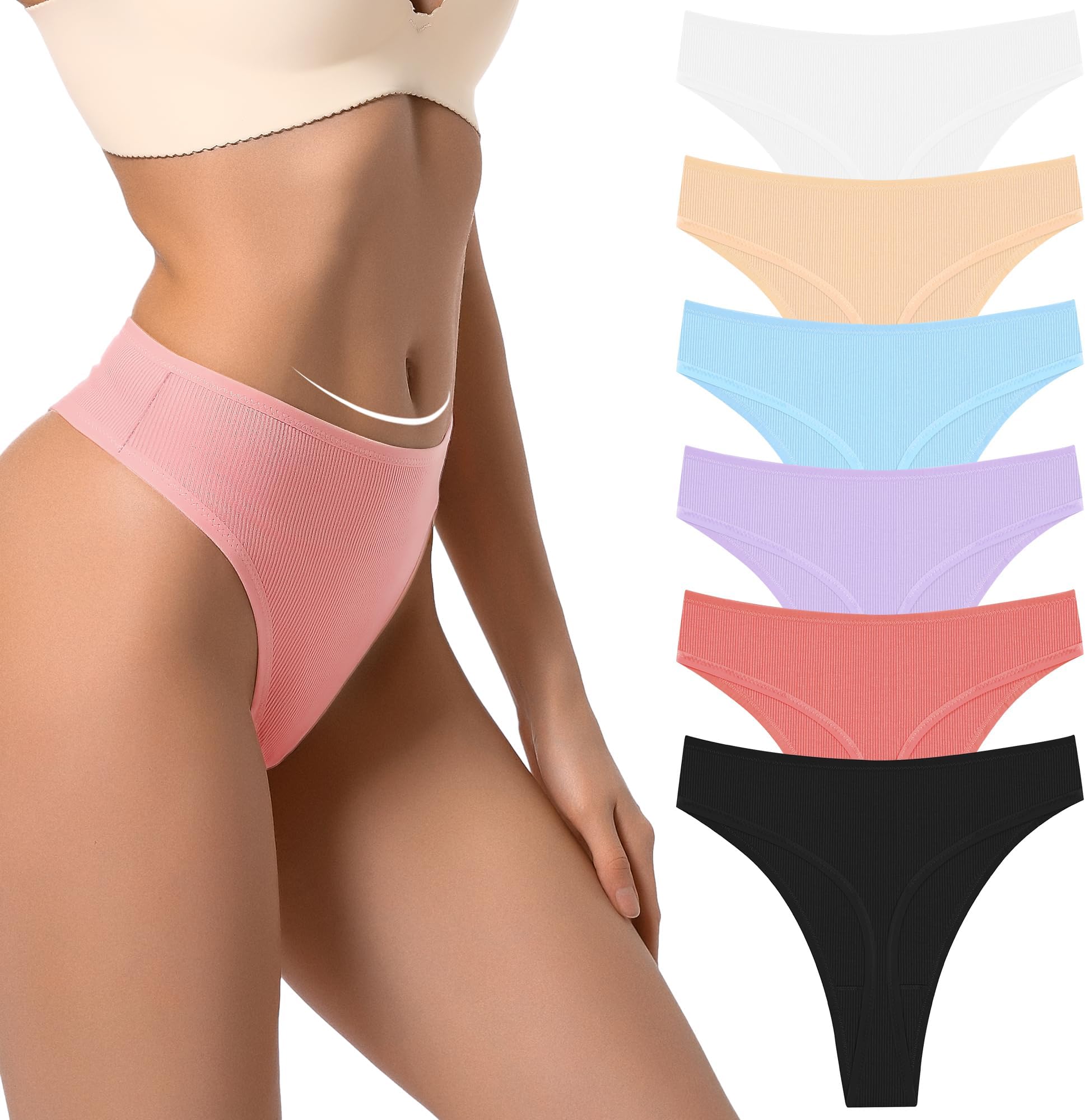 UmieharyWomen's High Waisted Ribbed Cotton&Nylon Stretchy Sport Breathable Athletics Panties Plus Size