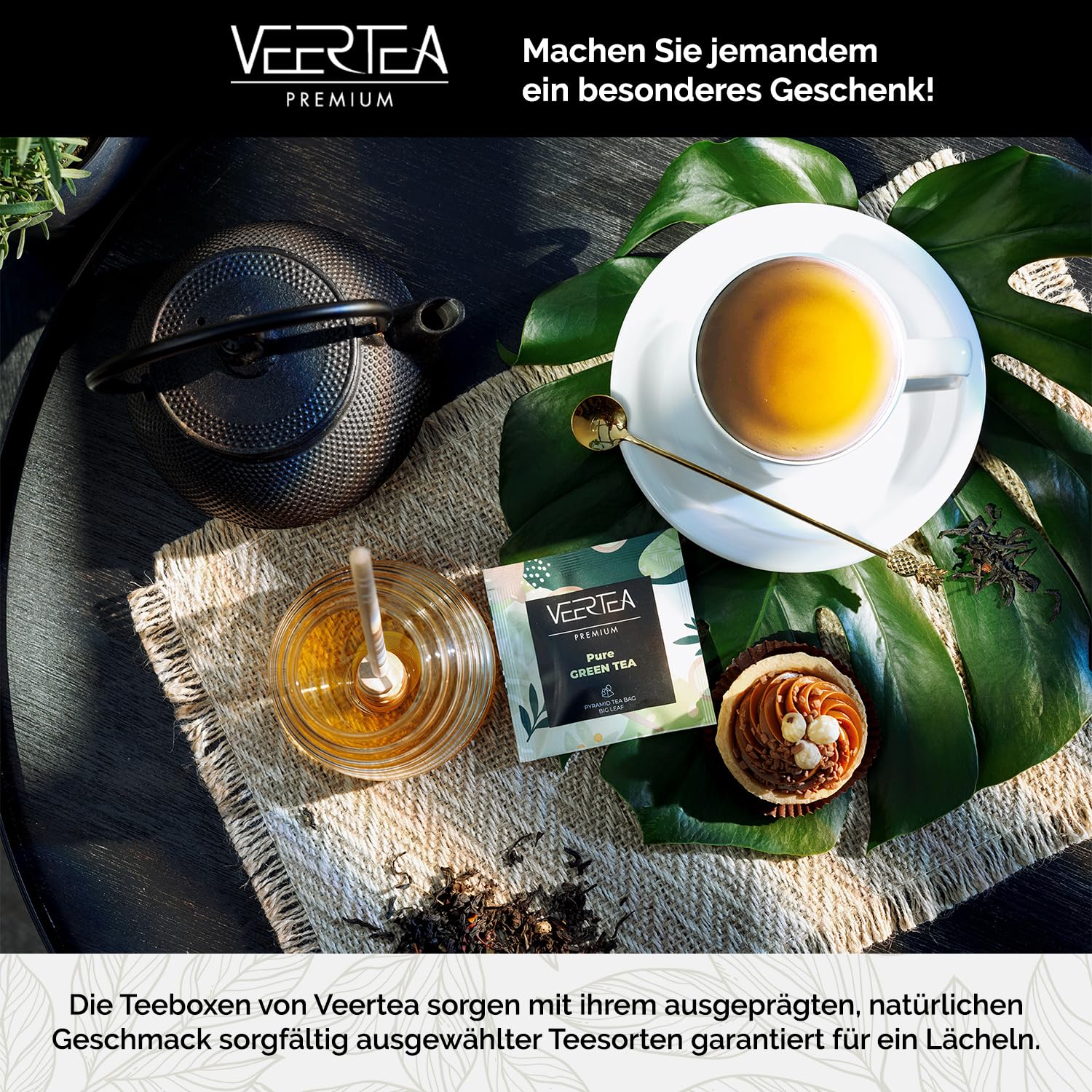 Veertea Tee - Teebox - Tee Geschenkset - Tea Set - Sorgfältig Ausgewählte Sorten - Teebox Holz - Teemischung - 12 Geschmacksorten, 180 Beutel - Box 30x26x11cm - Weiß