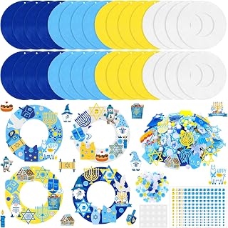 472 Pcs Hanukkah Craft Kits Hanukkah DIY Wreath Craft Kit Chanukah Wreath Arts Decorations with Menorah Dreidel Gnome Stickers for Indoor Outdoor Home Party Favors